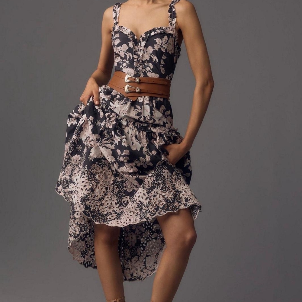 Anthropologie Charcoal Neutral Floral Dress